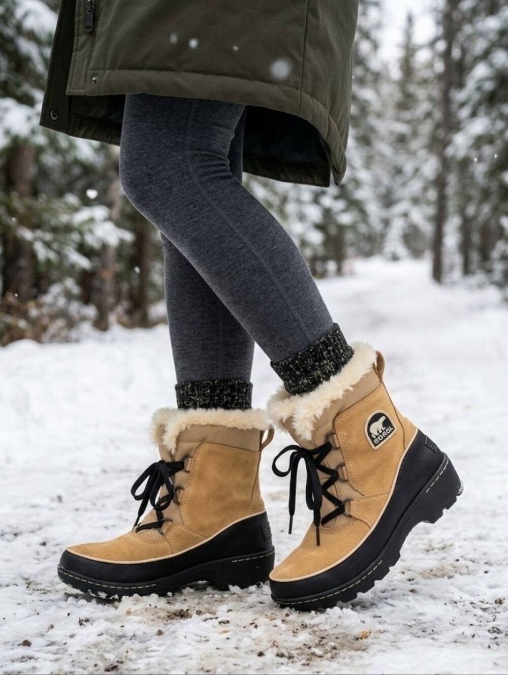 SOREL Tivoli Waterproof Winter Snow Boots Tan Suede Cream Faux Fur Size 6.5